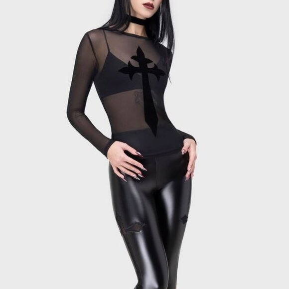 KILLSTAR Mephita Sheer Mesh Longsleeve Stretchy Shirt Top Size XXL - Picture 2 of 3